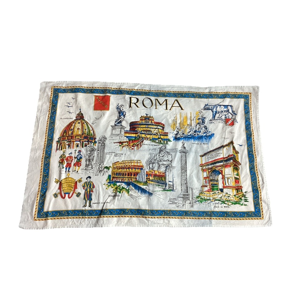 Souvenir Italy Rome Pale Blue 100% Cotton Kitchen Tea Towel Map 34"x22"
